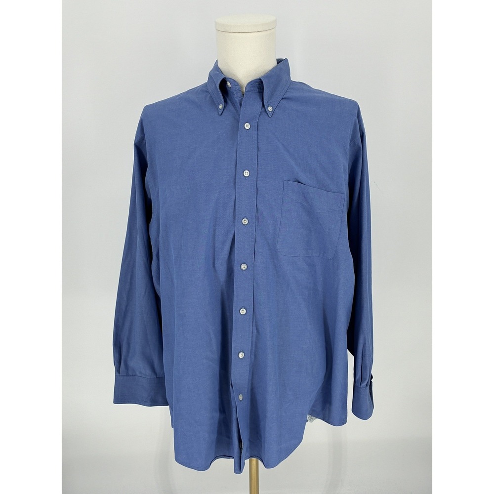 Lands End Direct Merchants Button Down Dress Shirt Men 18-34 Blue Cotton Pocket